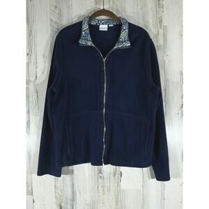 Chicos Weekends Jacket Size 3 or XL Navy‎ Blue Full Zip Pockets Cotton Blend